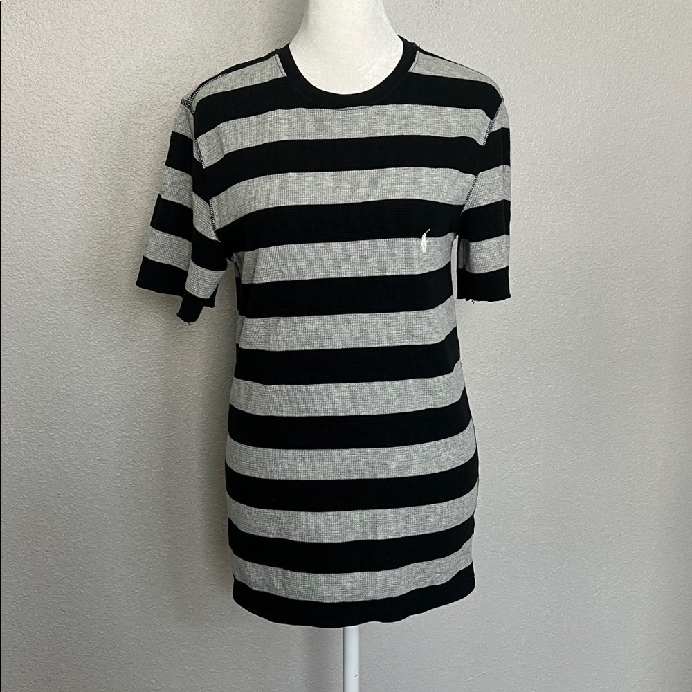 Polo Ralph Lauren Waffleknit Lounge Shirt Black/Gray Size Small * Cut Sleeves